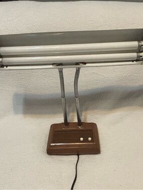 Adjustable Double-Tube Desk Lamp in Brown and Silver